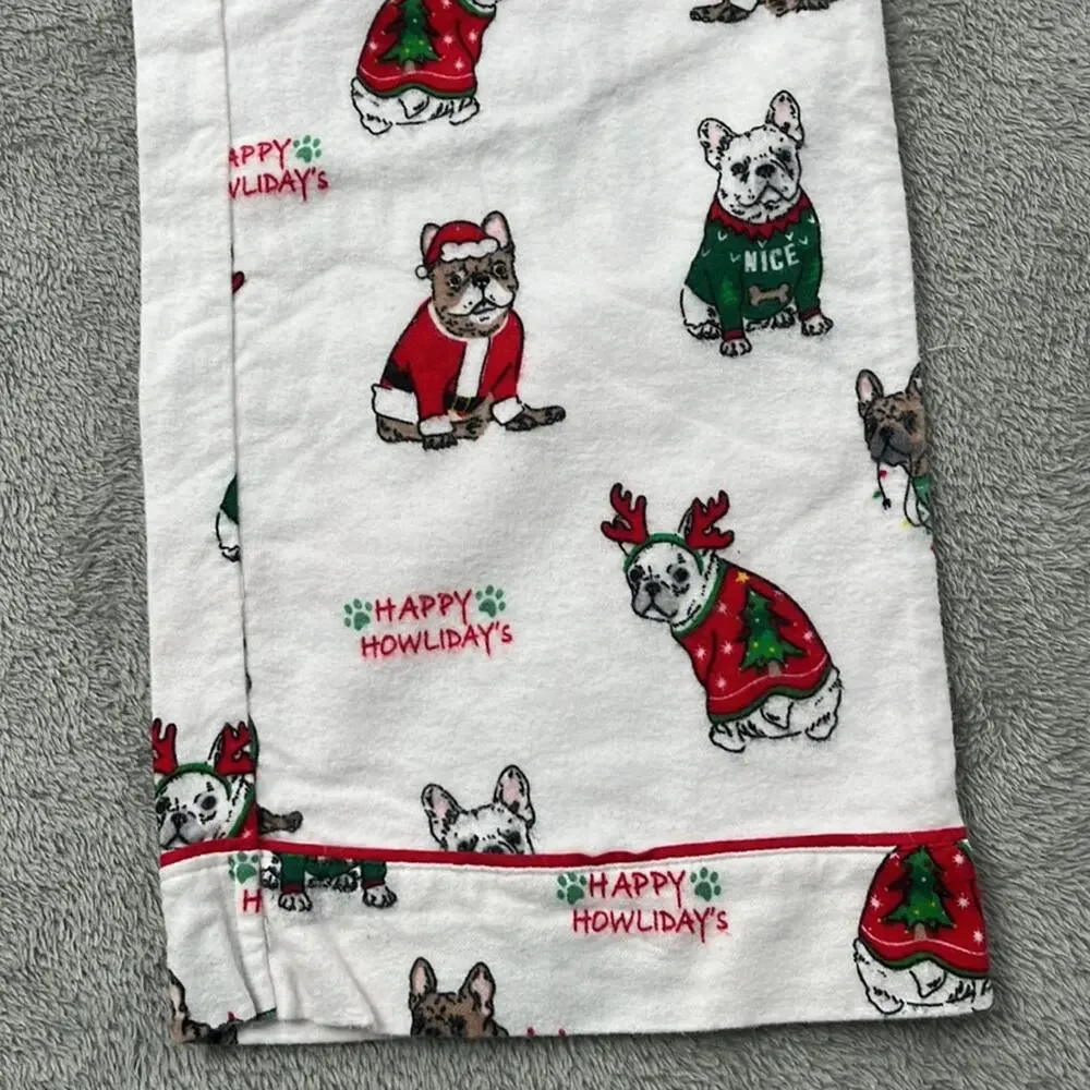 NEW PJ Salvage S‎ 100% Cotton Ivory Happy Howlidays Allover Bulldog Dog Print